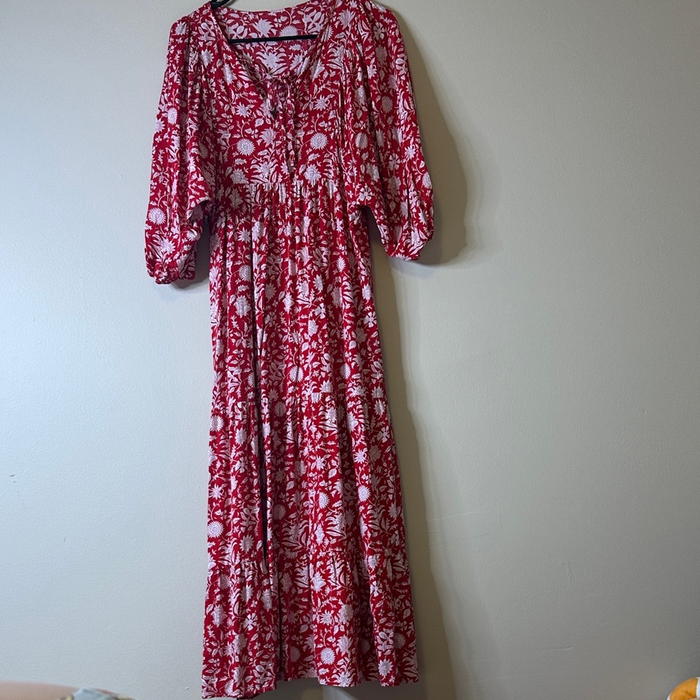 Amazon Red and White Floral Long Sleeve Dress